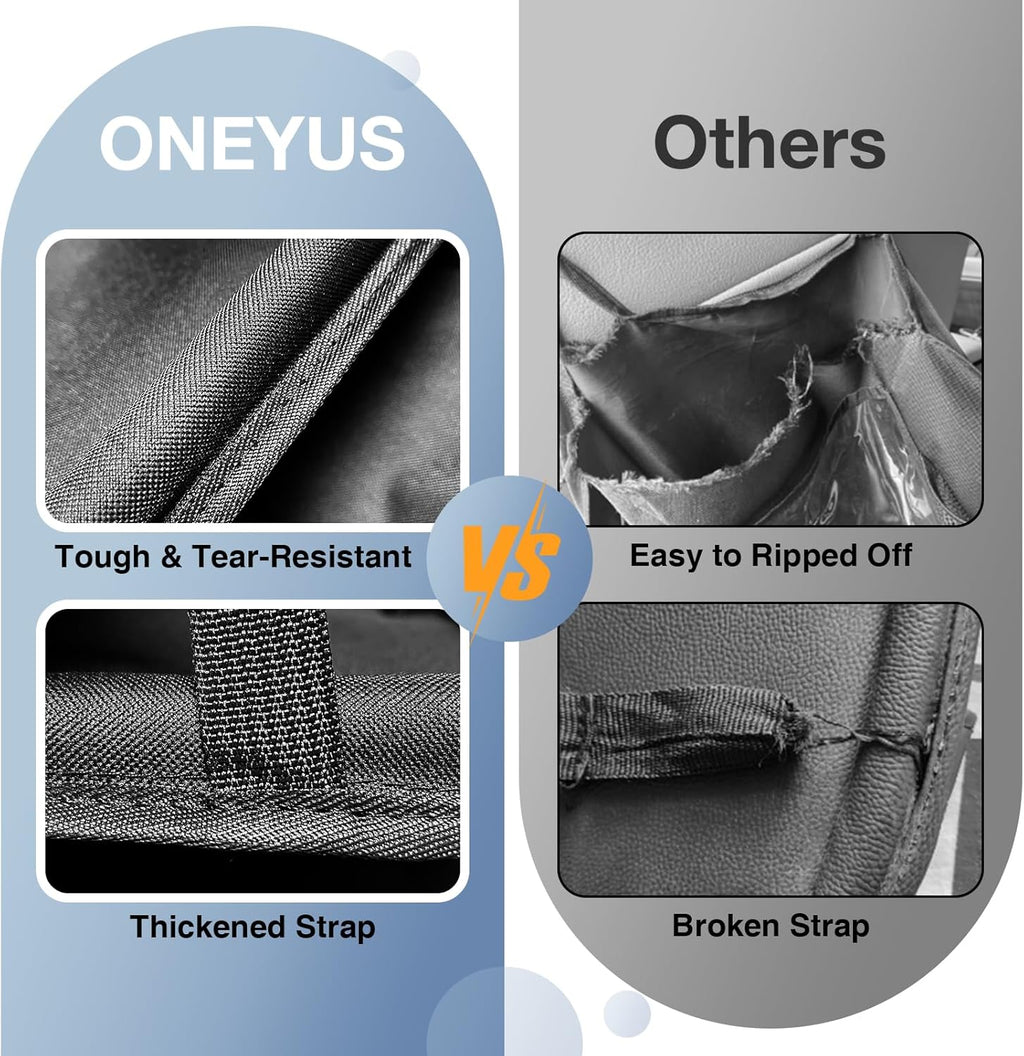 Car Backseat Organizer with Table Tray(2-Pack) 9 Storage Pockets Backseat Car Organizer and storage with Tablet Holder, Kick Mats Back Seat Cover for Kids family Road Trip Essentials Travel