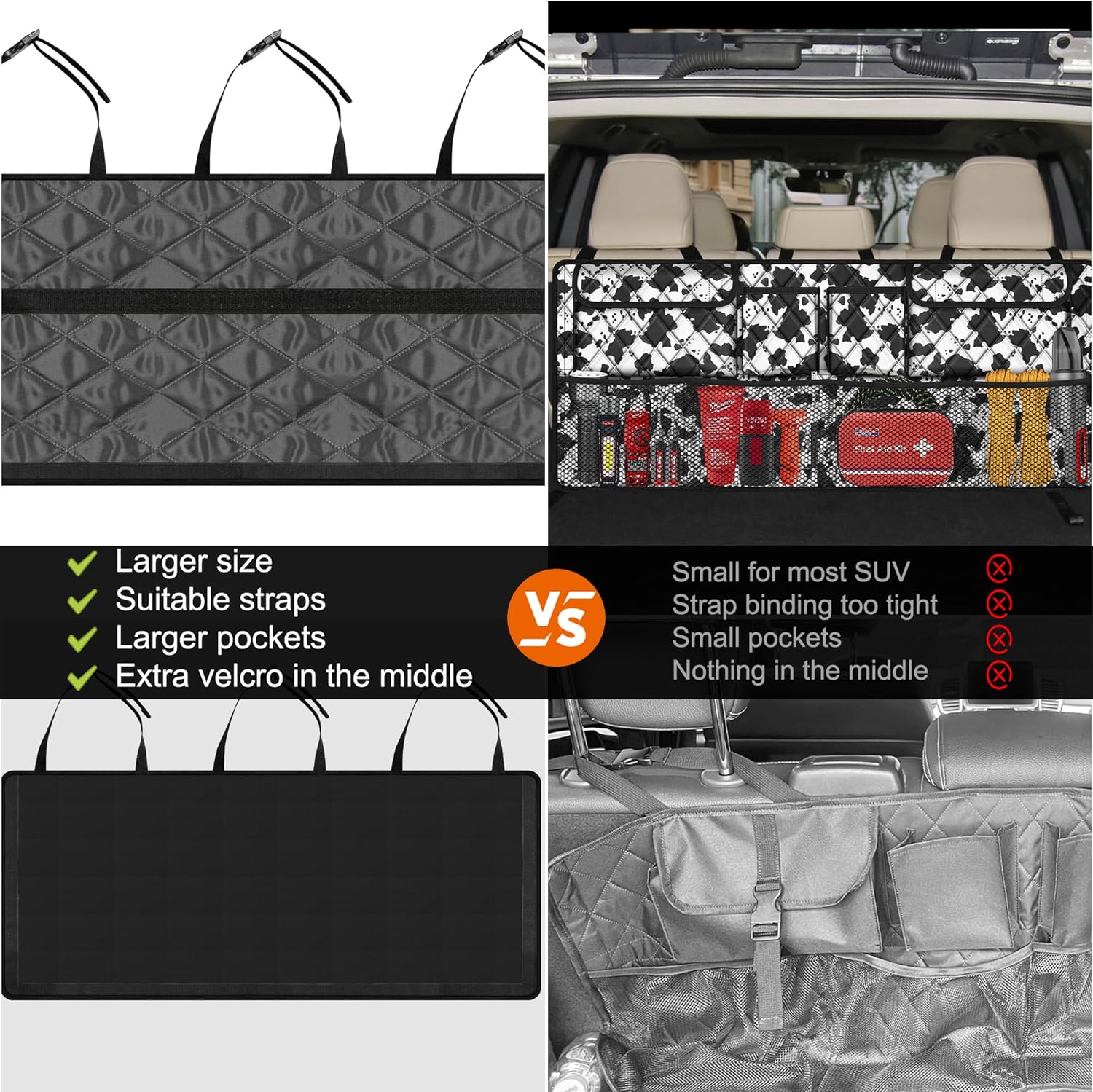 Femuar Car Trunk Organizer,Large Capacity Backseat Trunk Organizer(42"*18"),Collapsible Car Storage Bag with 8 Pocekt,SUV/MPV/Truck - Cow print