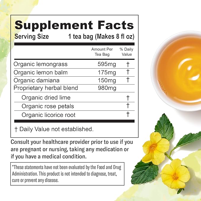 Numi Organic Tea Damiana Uplift, 48 Herbal Tea Bags for Energy and Wellness-VitarraWellness