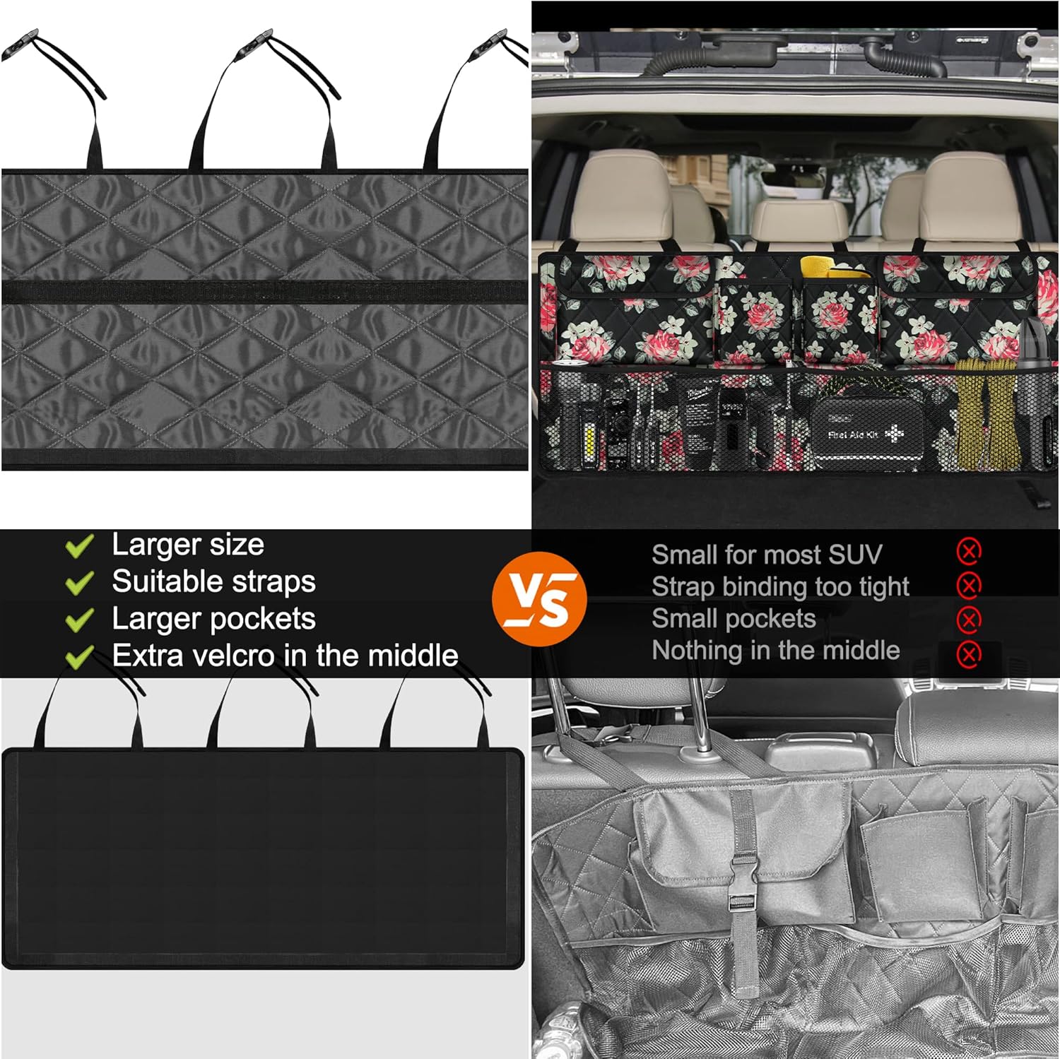 Car Trunk Organizer,Large Capacity Backseat Trunk Organizer(42"*18"),Collapsible Car Storage Bag with 8 Pocekt,Car Organizer for SUV/MPV/Truck - Floral