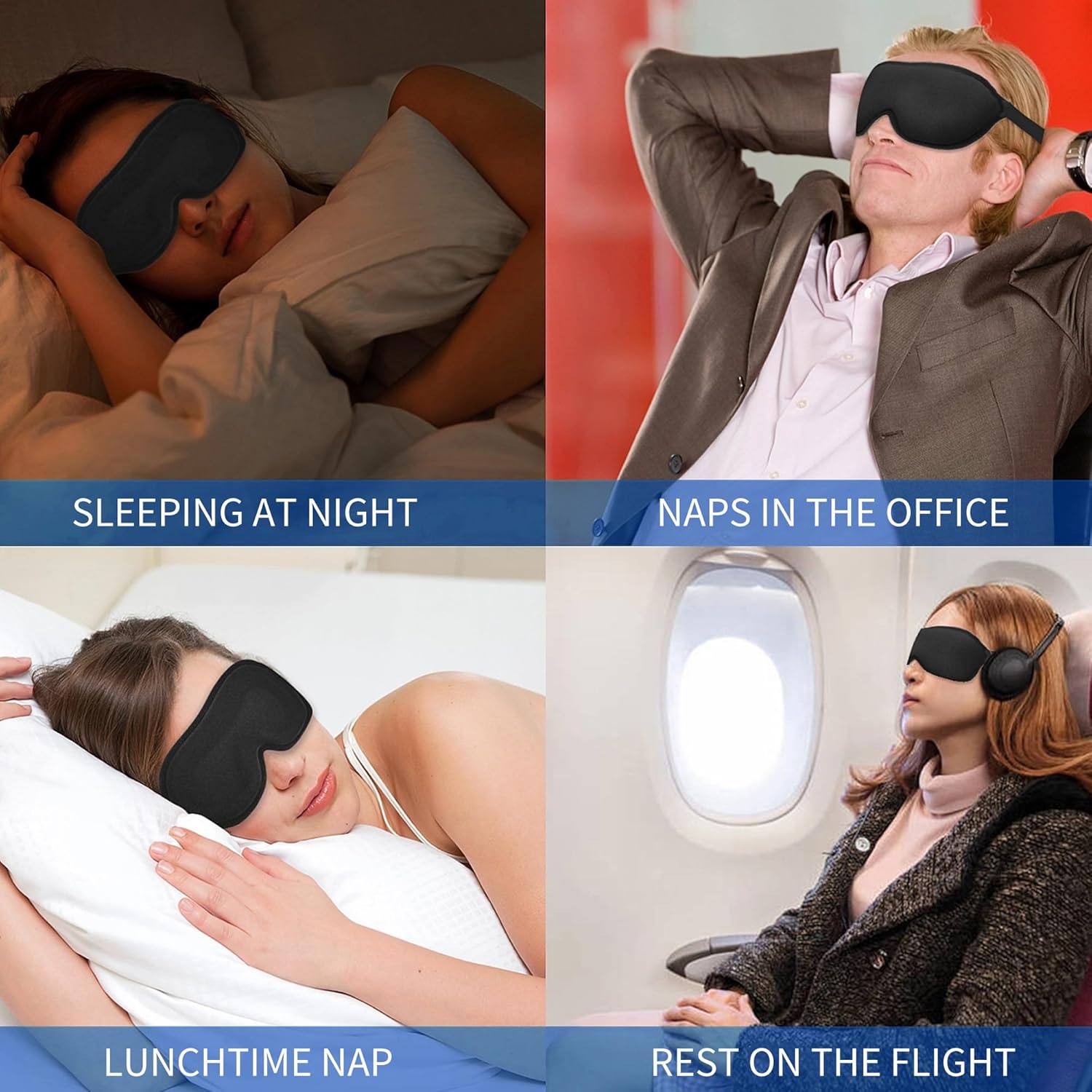 Sleep Eye Mask, 3D Eyes Mask for Sleeping, Contoured Cup Night Blindfold Eye Mask with Adjustable Strap