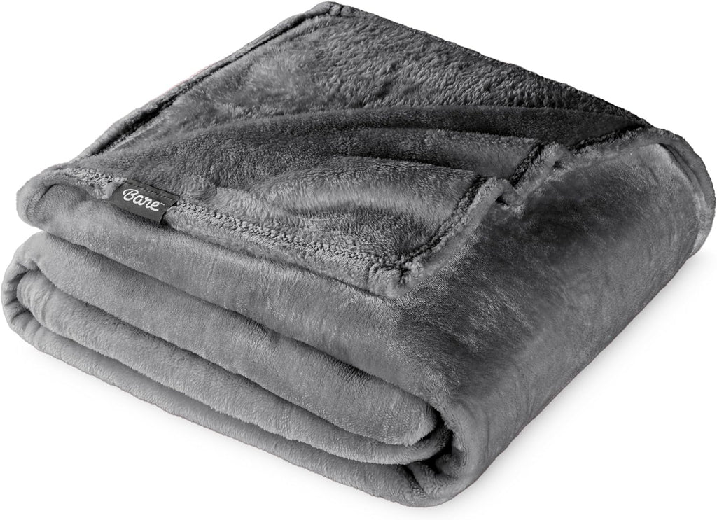 Bare Home Fleece Blanket - Throw Travel Blanket - Grey - Lightweight Blanket for Bed, Sofa, Couch, Movie Night, Camping, and Travel - Microplush - Ultra Soft Warm Blanket (Throw/Travel, Grey)