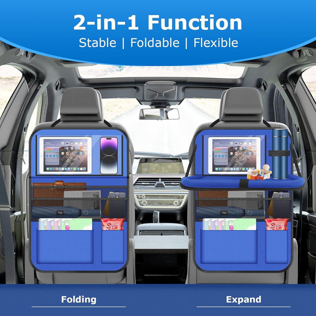 Car Backseat Organizer with tableTray & 9 Storage Pockets for Road Trip Essentials Travel Backseat Car Organizer for Bottle Snack Books(Blue)