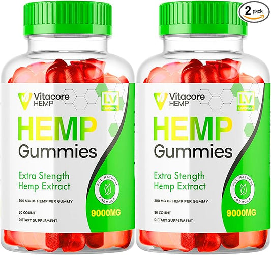 2 Pack - Vitacore Gummies - Vitacore Hemp 60 Gummies for 2 Months, Vitacore Hemp Gummies 9000 MG Per Bottle, Vitacore Gummies Me with Great Taste, Vita Core Gummies.