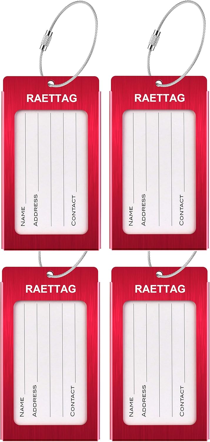 Luggage Tags Metal Suitcase Tags Travel Bag ID Identifier Luggage Tag (Red 4Pack)
