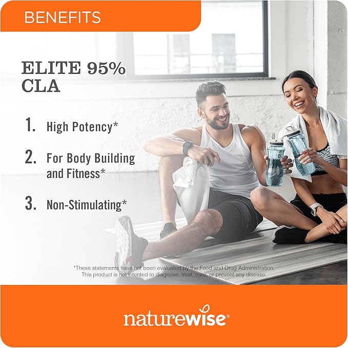 NatureWise CLA 1300 - 95% Active Conjugated Linoleic Acid for Women and Men, Not Stimulating, Supports Weight & Fitness Goals - Non-GMO, Gluten Free - 180 Softgels[2-Month Supply]-VitarraWellness
