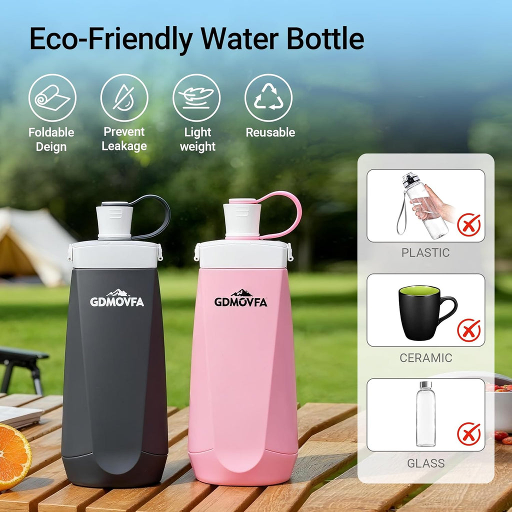 Collapsible Water Bottles,20oz Reusable Silicone Foldable Water Bottle,Portable Leak-proof Travel Water Bottle for Traveling Camping Hiking Cycling Yoga Sports Outdoor