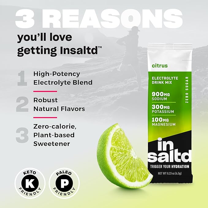 INSALTD™ Sugar Free Electrolytes Powder Packets with No Stevia Aftertaste | High-Potency Hydration Packets | Keto Electrolyte Drinks | Intermittent Fasting Drink Mix | 28 Pack (Citrus)