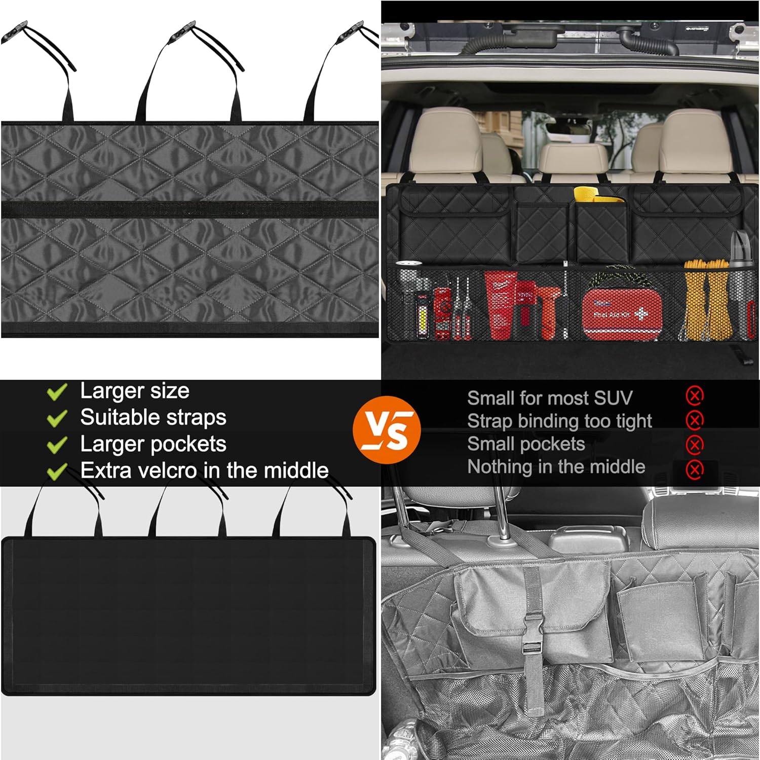 Femuar Car Trunk Organizer, Large Capacity Backseat Trunk Organizer (42"*18"), Collapsible Car Storage Bag with 8 Pockets, SUV/MPV/Truck - Black