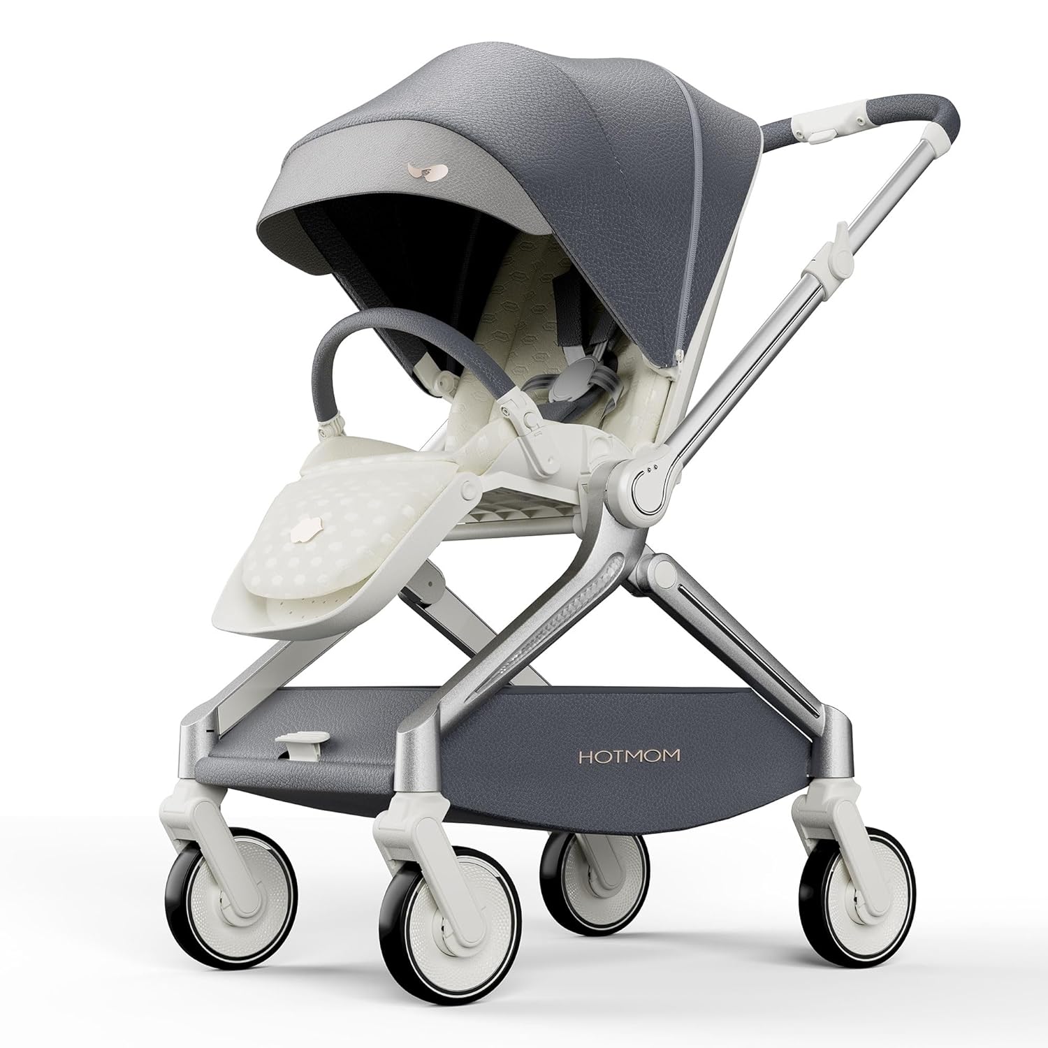 Hot Mom Baby Lightweight Stroller, Intelligent Seat Reversing，Double Brake and PU Anti-Shock Tire Combine Baby Pushchair, Newborn to Toddler's Baby Stroller, Grey