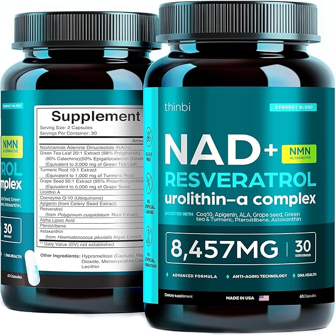 NAD Supplement 8,457 mg Extra Strength Liposomal, Green Tea + Astaxanthin for Women & Men, Resveratrol, CoQ10, Alpha Lipoic Acid