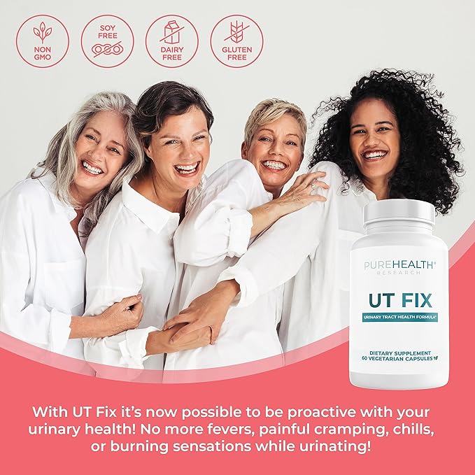 PUREHEALTH RESEARCH UTIFIX D Mannose with Cranberry Long-Term Supplement - D-Mannose for UTI 1000mg Capsules + 300mg Cranberry Extract + Propolis for Urinary Tract Health for Women and Men, 60 Count