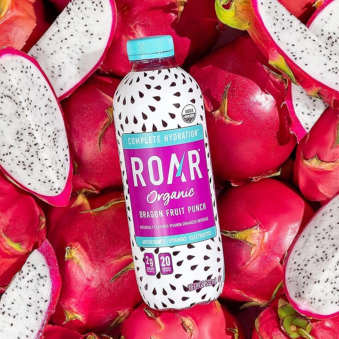 ROAR Complete Hydration Organic - Electrolyte Drinks with Vitamins C, B5, B12 – Non GMO, Gluten Free Hydrating Drinks - Dragonfruit Punch - 12 pc