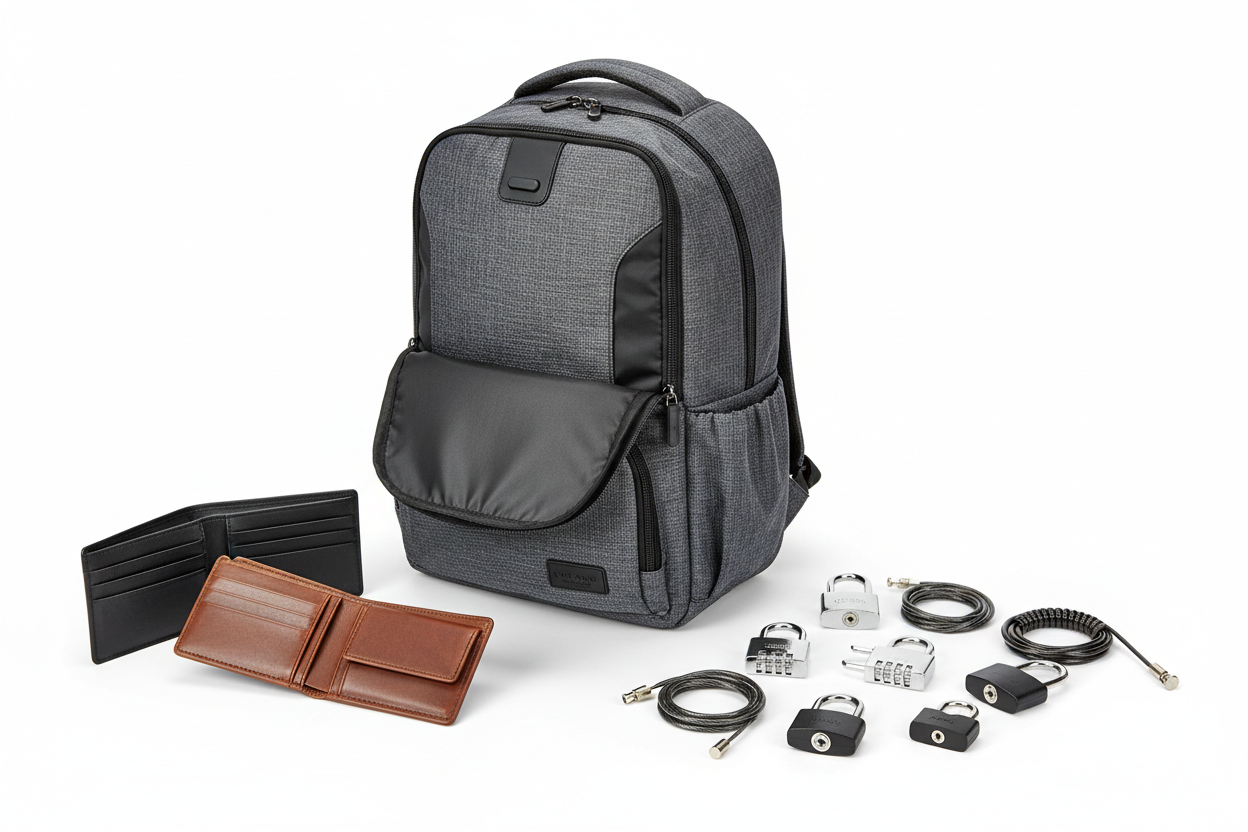 Anti-theft bags, RFID wallets, and locks (make it real photo)