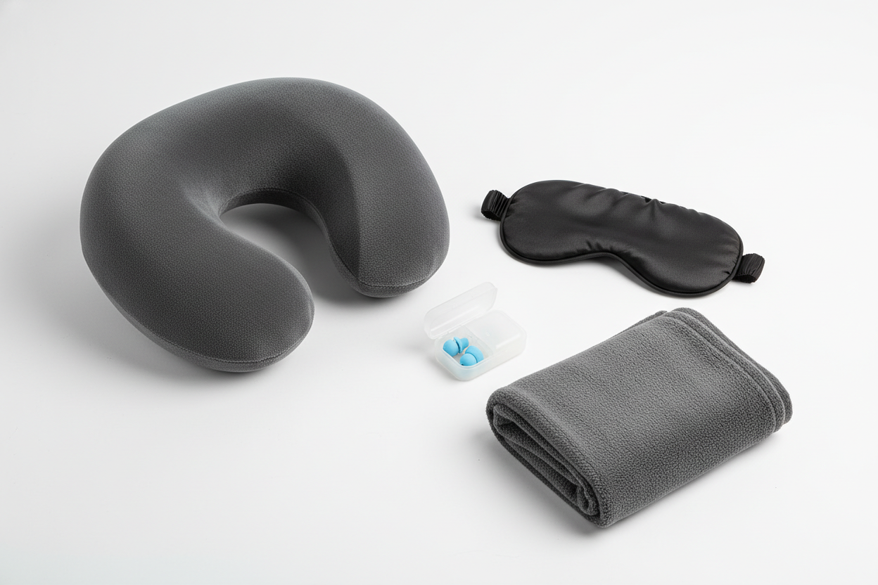 Memory foam neck pillows, eye masks, and more (make it real photo)